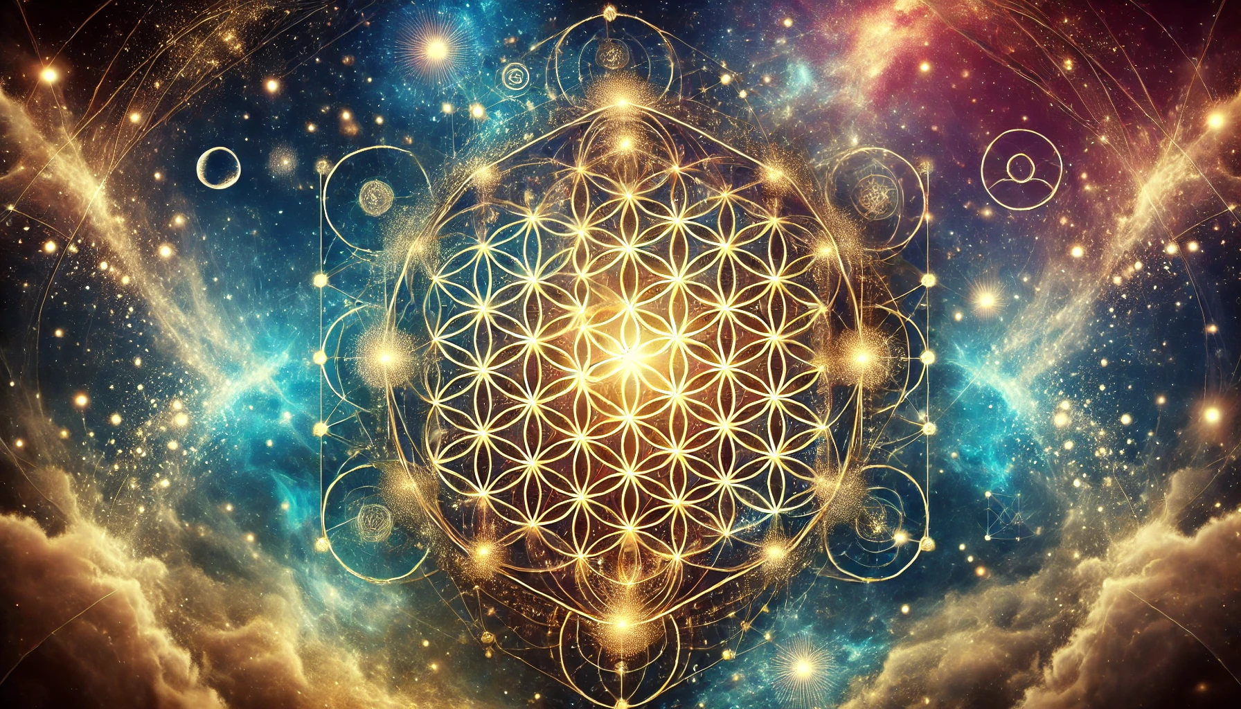 DALL·E 2025 02 19 13.53.39 A mystical and artistic representation of Sacred Geometry. The image features glowing geometric patterns such as the Flower of Life Metatrons Cube