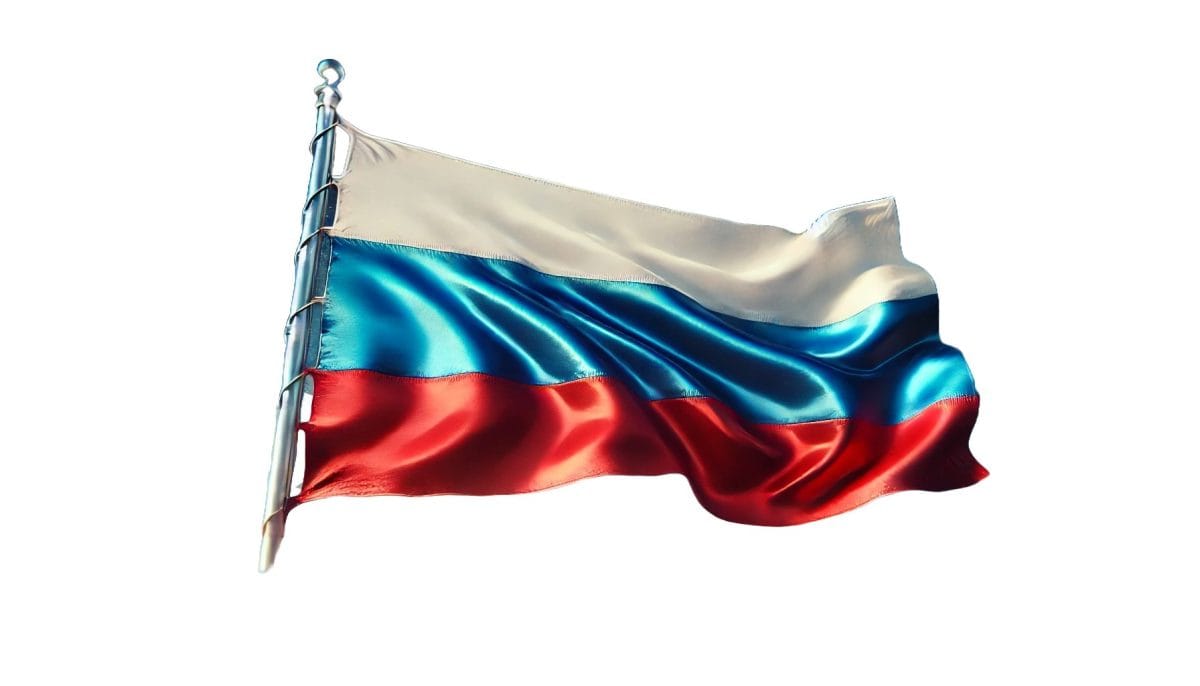 DALL·E 2025 03 05 17.31.05 A high quality image of the Russian flag with three horizontal stripes  white on top blue in the middle and red on the bottom. The flag is displaye