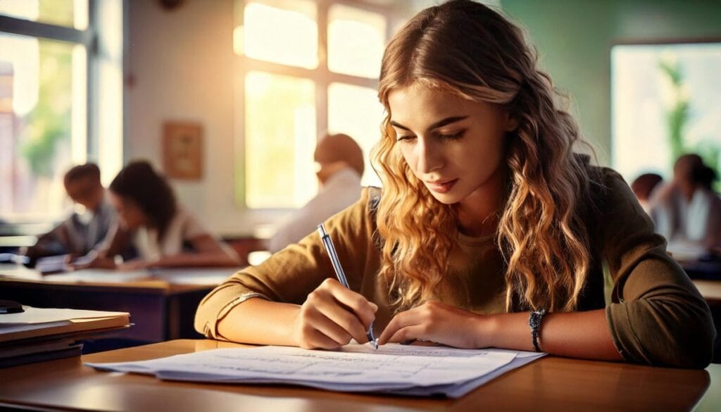 Firefly a pupil in high school in the classroom doing test 67210
