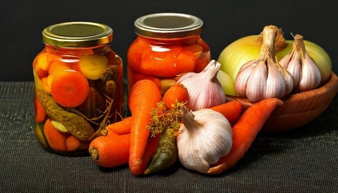 Murăturile: Beneficii Surprinzătoare pentru Sănătate și Gusturi de Neuitat 5 Firefly a relevant image for pickles garlic onions carrots red lemin 18272