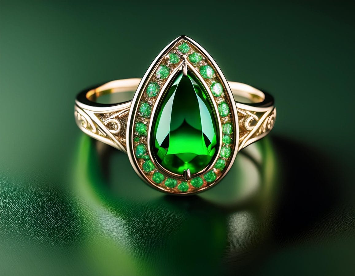 Firefly a ring which is look alike hurrem sultans ring green stone the stone are in shape of tear