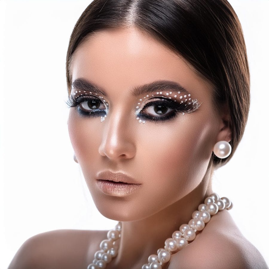 Machiajul Ochilor Căprui: Sfaturi și Tehnici pentru a Evidenția Frumusețea Naturală 5 Firefly a woman with cat eye makeup and pearls on her face is looking at the camera 96125