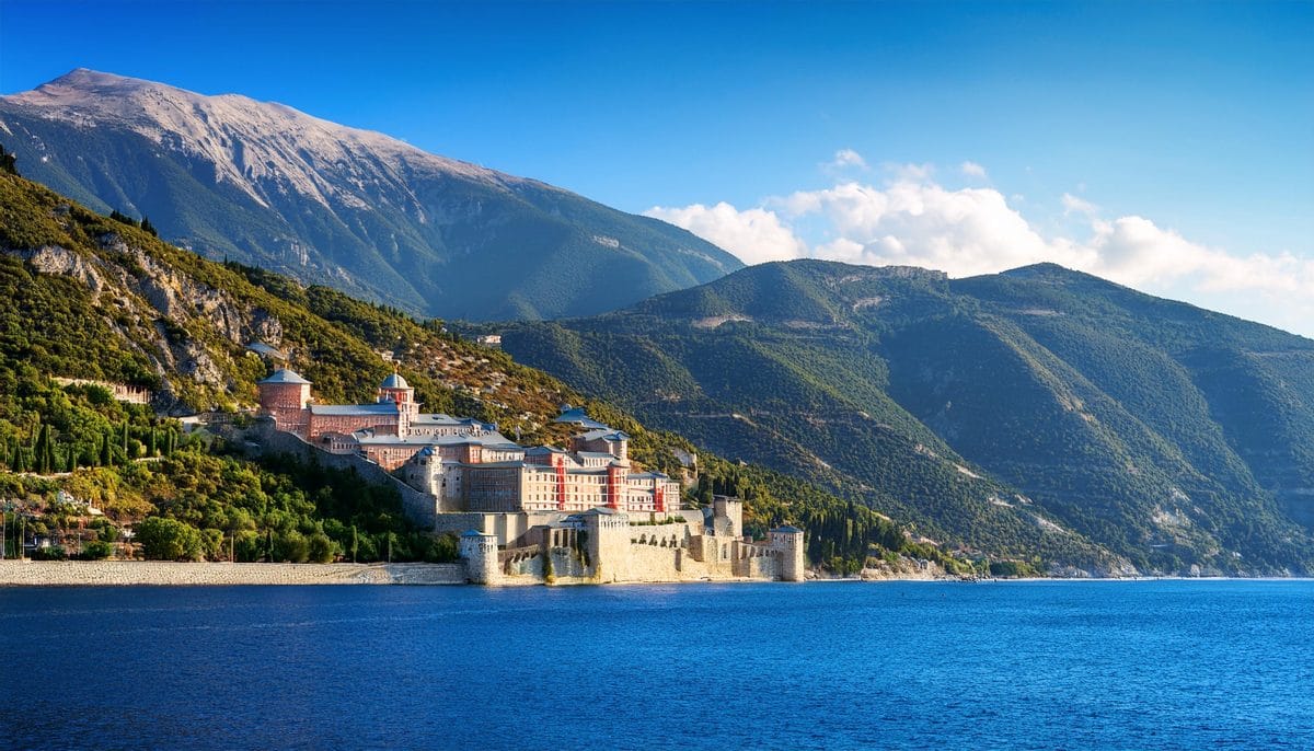 Firefly an image with Athos Mountain from Greece with monastery 68132