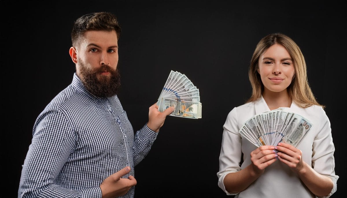 Firefly an image with a man and a woman who get salary the black background gender inequality 9341