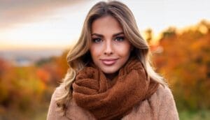 Firefly autumn shot of a young woman with a scarf 29952