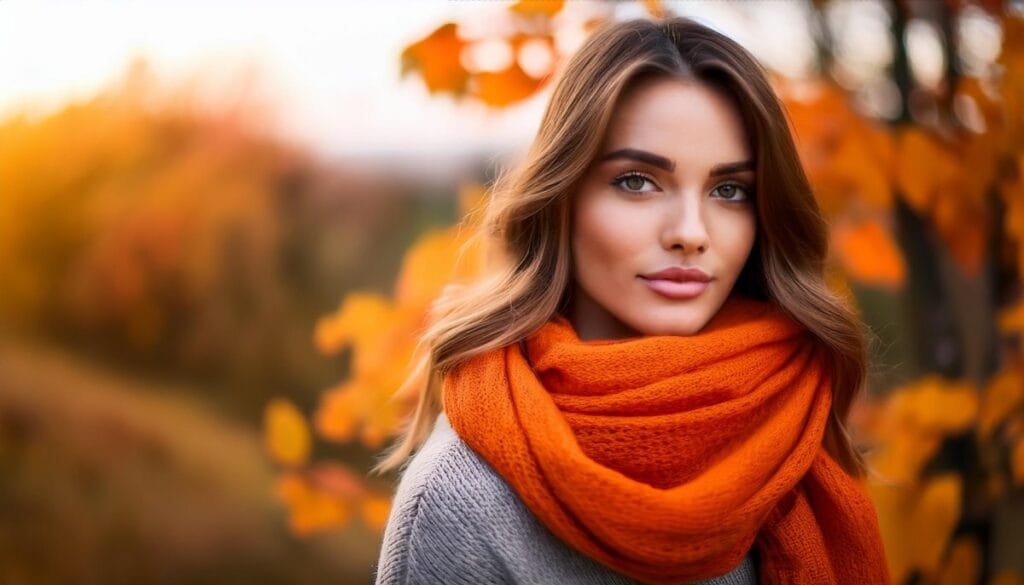 Firefly autumn shot of a young woman with an orange scarf 2529
