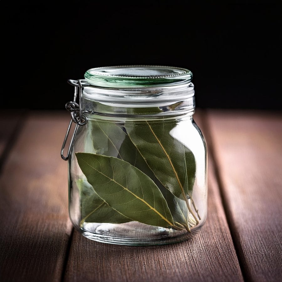 Firefly bay leaf in a glass jar dark photo selective focus 76963
