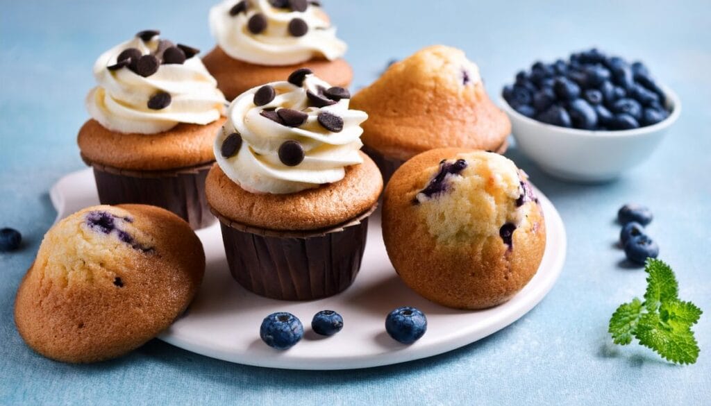 Firefly muffins with blueberry and vanilla cream mousse and chocolate chips 46589