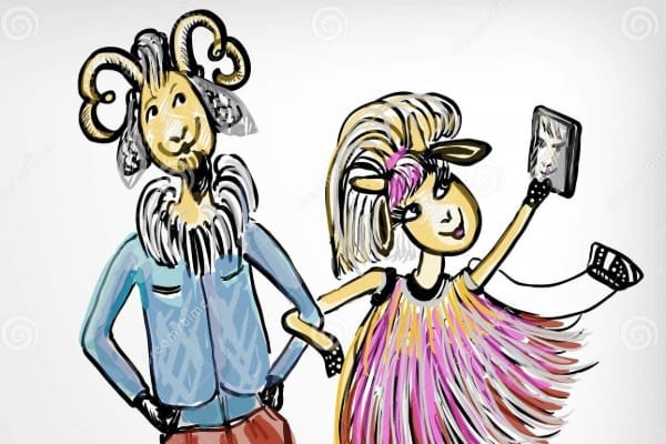 couple happy goats cheerful fashionable goat makes selfie festive illustration 48754789 2