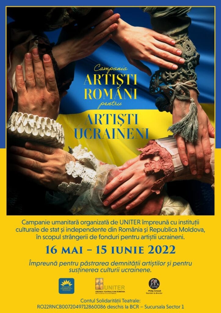 vizual CAMPANIA ARTISTI ROMANI PENTRU ARTISTI UCRAINENI. text cu Rep.Moldova