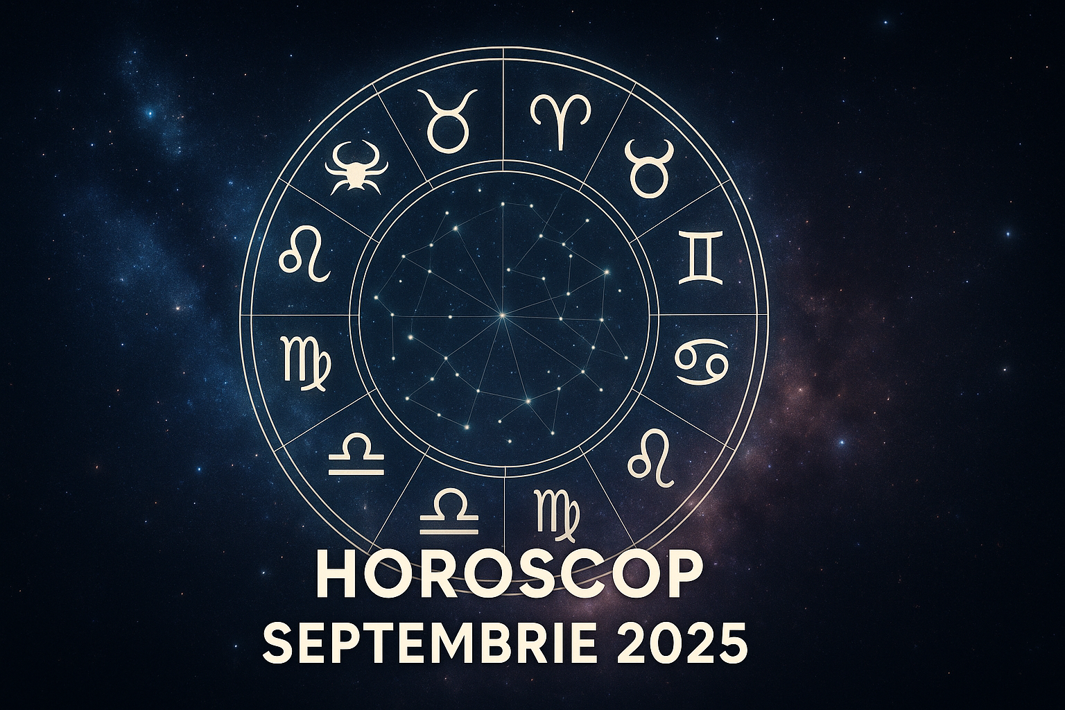 Horoscopul lunii septembrie 2025. Vezi previziunile complete pentru zodia ta! 7 Zodiac Wheel in Cosmic Nebula