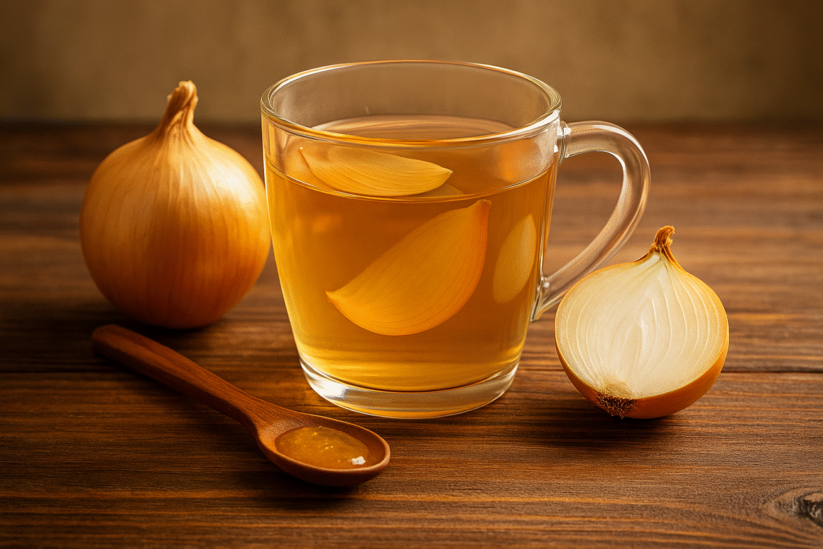 Ceai de ceapă pentru tuse preparat acasă, remediu natural cu miere și lămâie