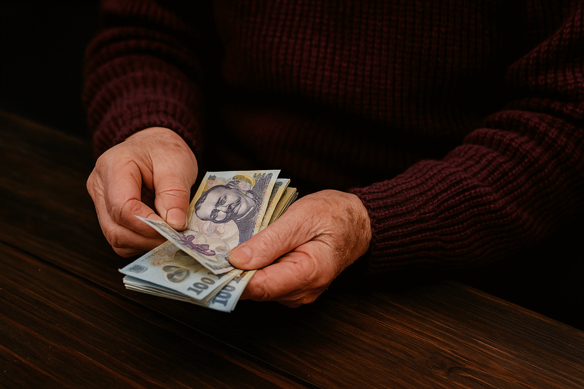 Poștaș distribuind pensii la domiciliu, în luna noiembrie 2025, în România