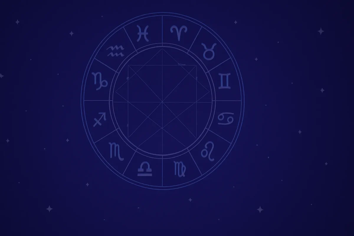 Ilustrație astrologică cu cerc zodiacal pe fundal albastru închis, simboluri ale celor 12 zodii și stele fine – imagine reprezentativă pentru horoscopul zilei de 5 noiembrie 2025.