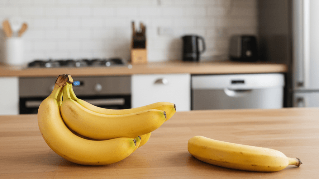 Banane coapte depozitate corect într-o bucătărie