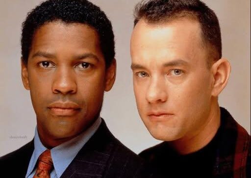 Tom Hanks și Denzel Washington pe platoul filmului Philadelphia