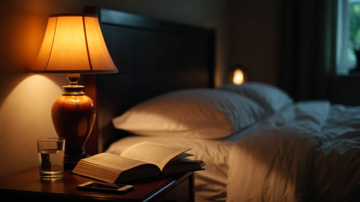 lumina caldă a unei lămpi de noptieră