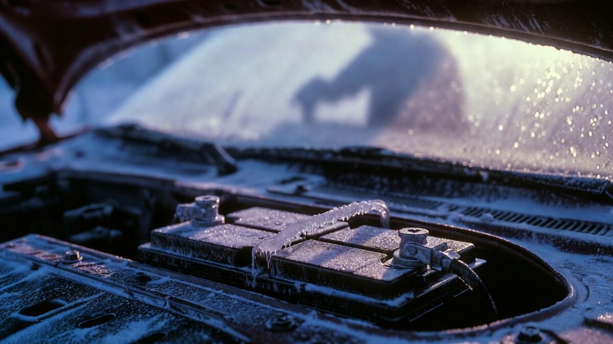 tensiunea unei baterii înghețate cu un multimetru digital în condiții de iarnă.