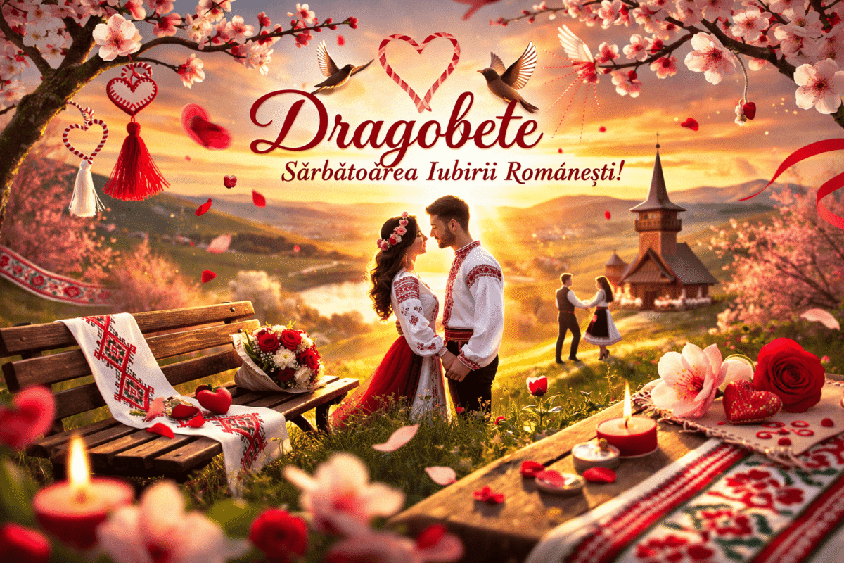 Cuplu sărbătorind Dragobetele în natură, primăvară 2026