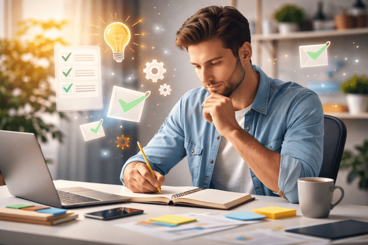 O persoană concentrată la birou, eliminând procrastinarea și blocajele mentale