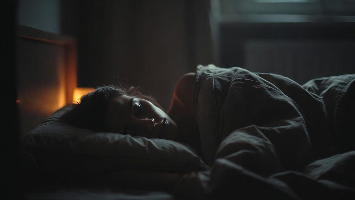 Persoană relaxată în pat, simbolizând somnul sănătos și recuperarea organismului