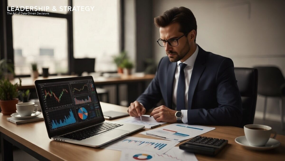 Antreprenor analizând grafice financiare pe birou în context de recesiune economică