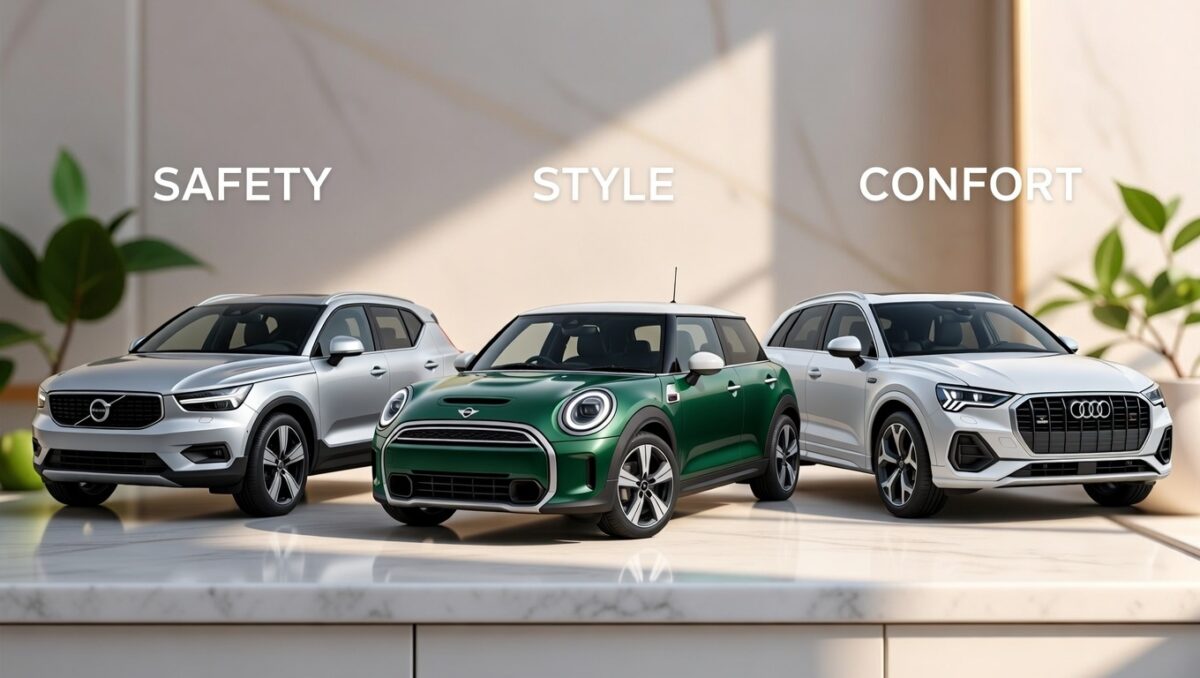 Colaj cu Volvo XC40, Mini Cooper și Audi Q3, evidențiind siguranța, stilul și confortul
