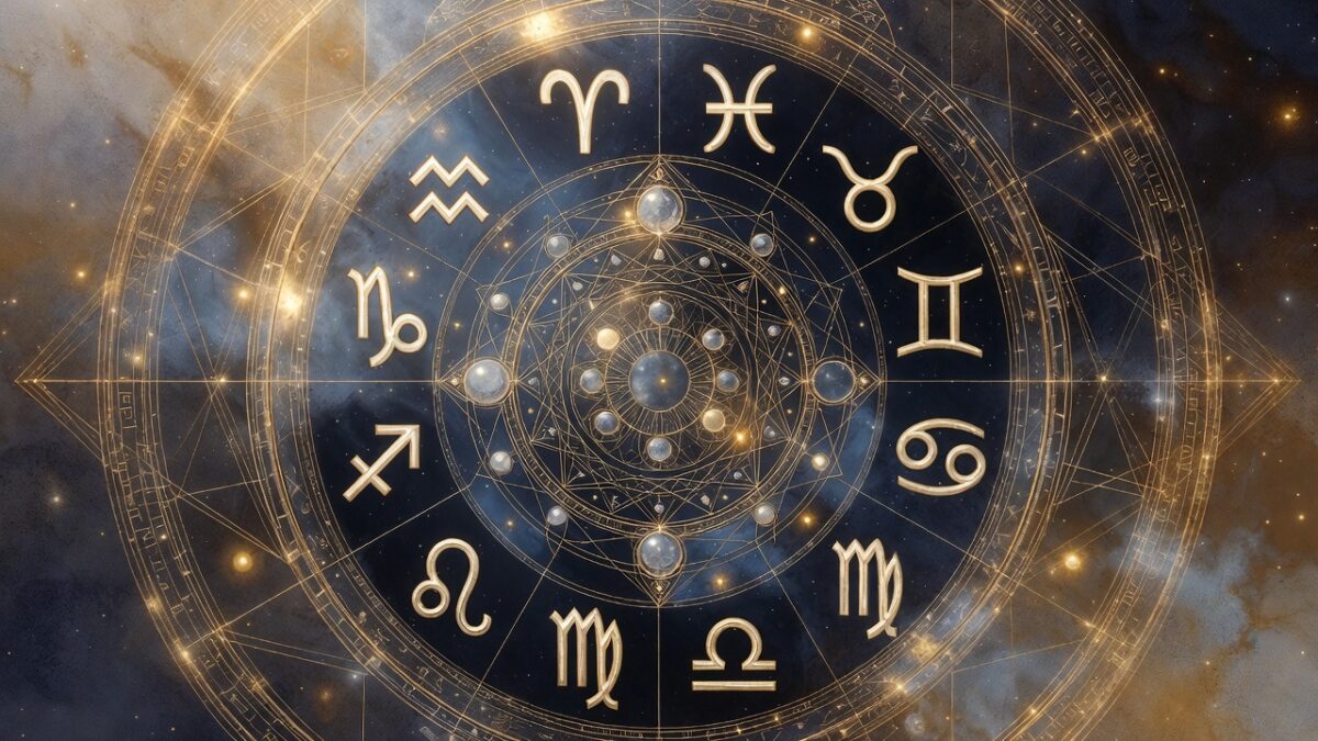 Hartă astrologică și simboluri zodiacale