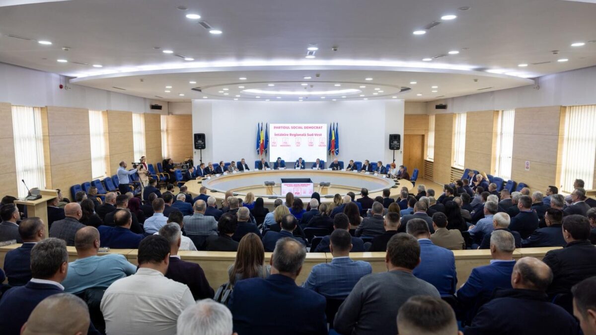 Reuniune regională PSD Sud-Vest, lideri politici discutând despre situația românilor.