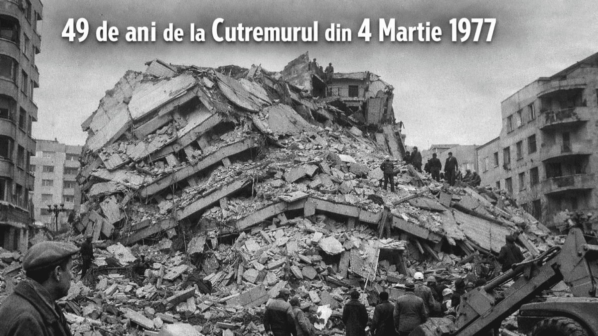 Ruine după cutremurul din 4 martie 1977 în București, bloc prăbușit