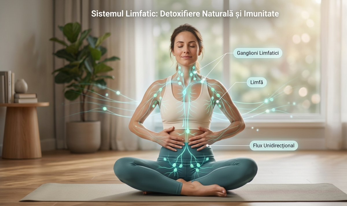 Diagramă medicală simplificată prezentând rețeaua vaselor limfatice din corpul uman.