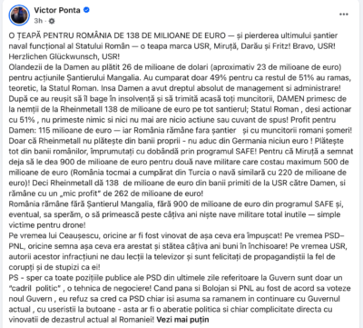 O poveste, două realități: Viziunea lui Radu Miruță vs viziunea lui Victor Ponta pe tema Șantierului Naval Mangalia 1 Screenshot 2026 10 09 at 20.40.45